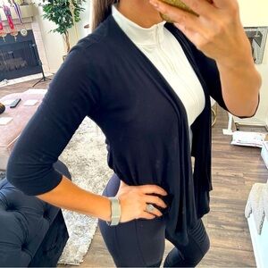 Love J. Black Lightweight Drape Top Open Front three Quarter Sleeves Size M